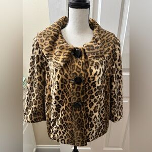 CHICO’S Soft Animal Perla 3/4 Sleeve Jacket Blazer Faux Fur Animal Print